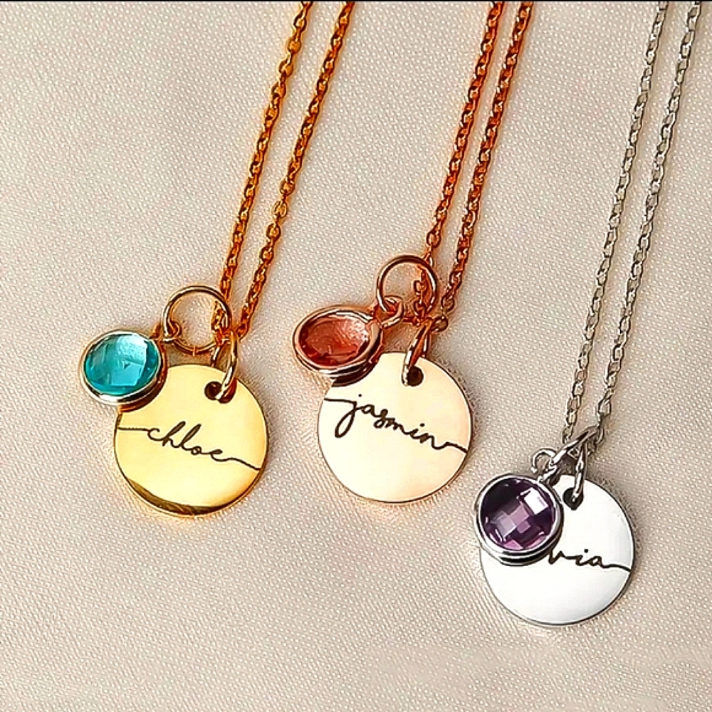 PERSONALIZED NAME & BIRTHSTONE ROSE GOLD SILVER STAINLESS STEEL limited quantity - Picture 2 of 10